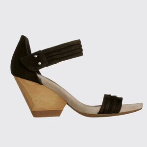 NWOT CAMPER Women's Spain Suede Leather Black Wooden Wedge Heel Sandal Size 41